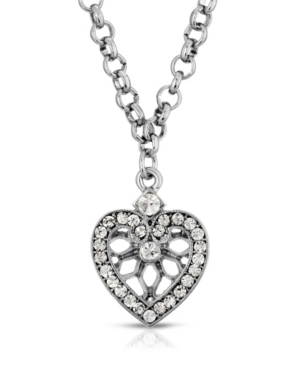 image of 2028 Silver-Tone Crystal Heart Pendant Necklace