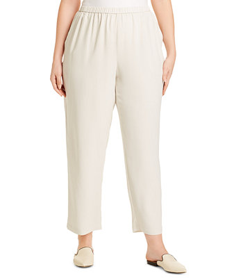 Eileen Fisher Plus Size Straight-Fit Silk Pull-On Pants - Macy's