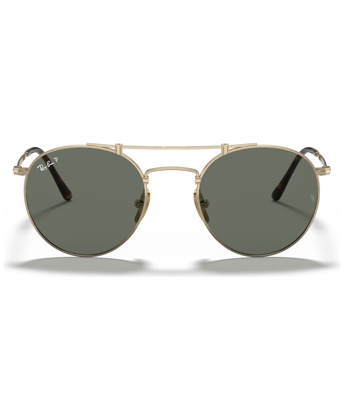 Ray Ban Rb8147m Round-frame Polarised Titanium Sunglasses In Gold