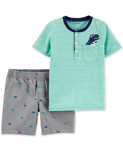 Carter S Baby Boys 2 Pc Dino Henley T Shirt Shorts Set