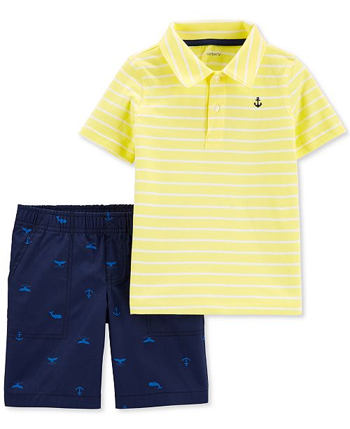 Carter S Baby Boys 2 Pc Striped Cotton Polo Shorts Set