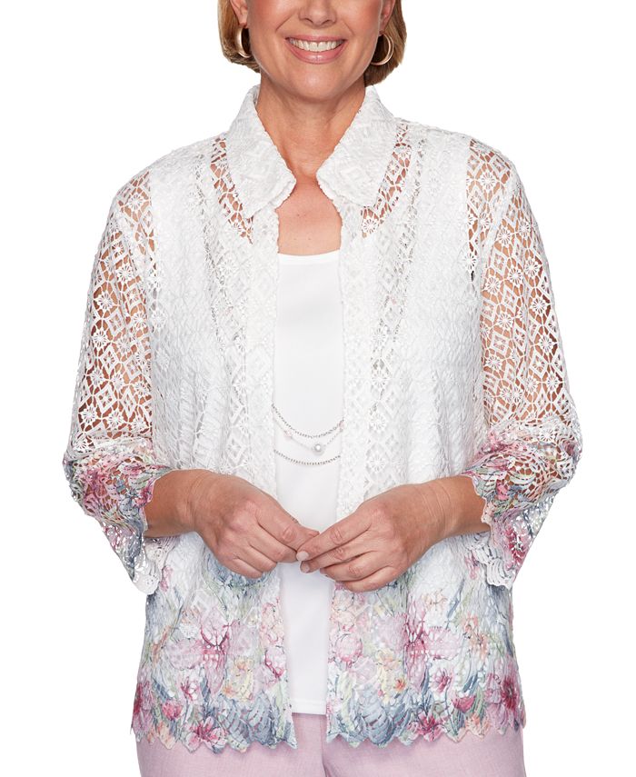 Alfred Dunner Petal Pushers Floral Embroidered Top Macy's