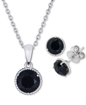 image of 2-Pc. Set Onyx Pendant Necklace & Matching Stud Earrings in Sterling Silver