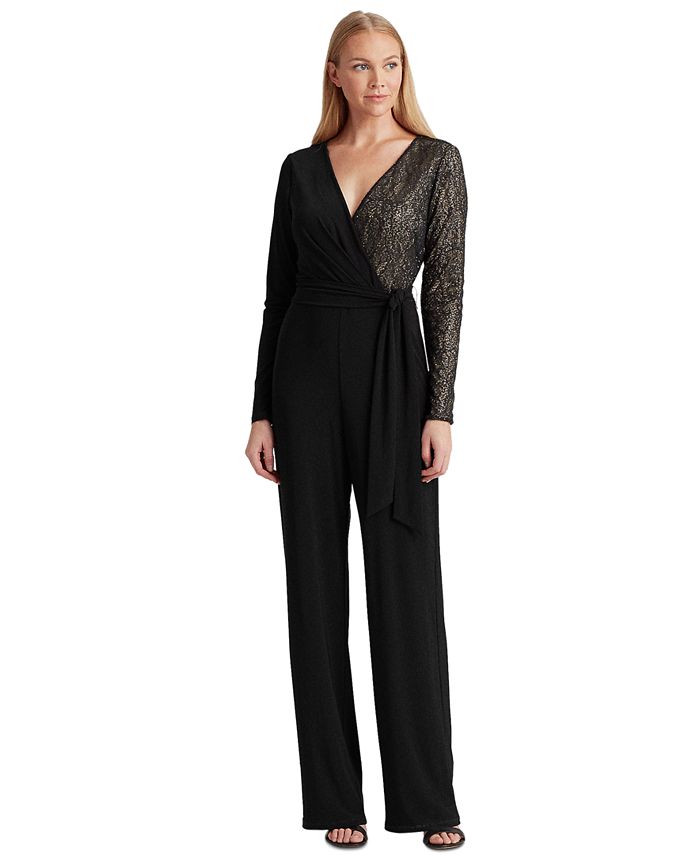 Lauren Ralph Lauren Lace Trim Surplice Jumpsuit Macy s