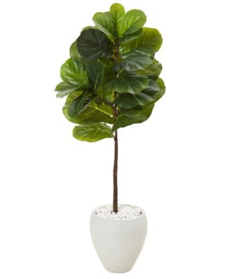 Nearly Natural - 50in. Fiddle Leaf Artificial Tree in White Planter Real Touch