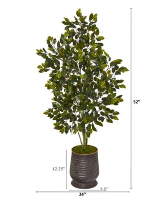52in. Ficus Artificial Tree in Ribbed Metal Planter