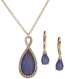 Pavé & Stone Pendant Necklace & Drop Earrings Set