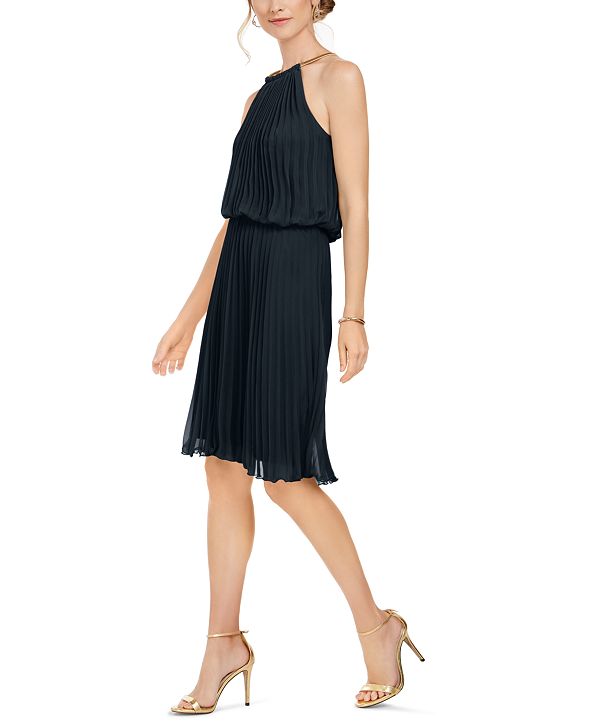 msk pleated blouson halter gown