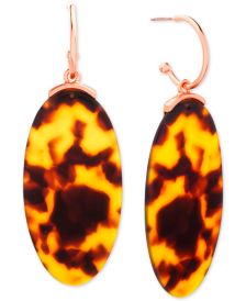 Rose Gold-Tone Tortoise-Look Oval Disc Drop Earrings