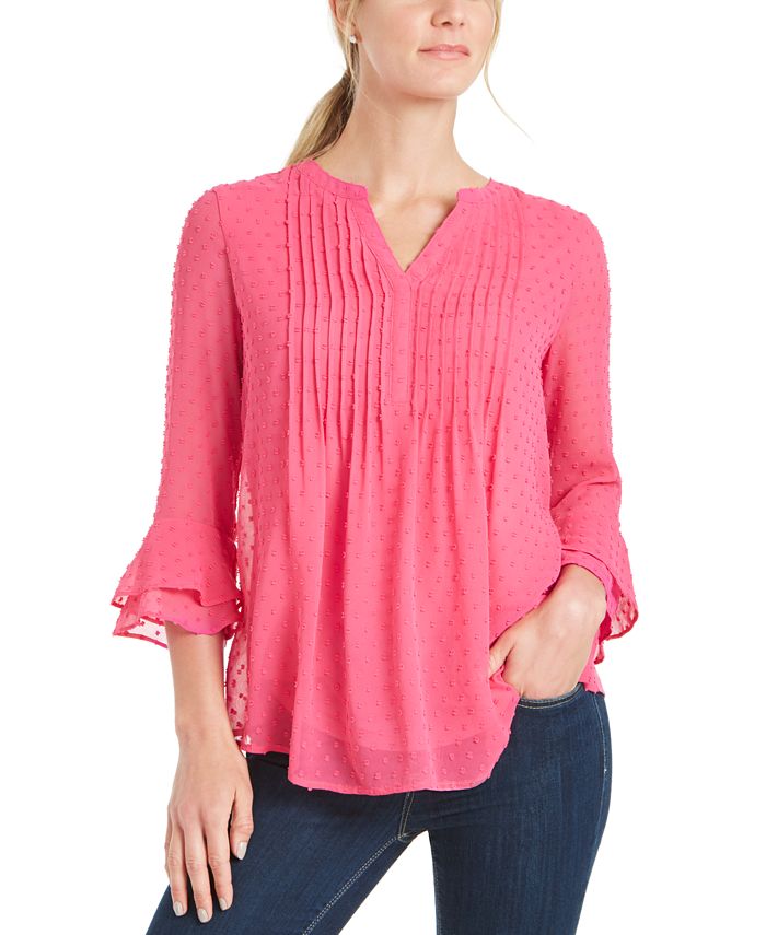 Charter Club Petite Double-Ruffle Textured Pintuck Top, Created for ...