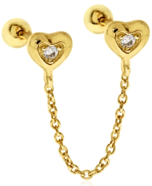 image of Bodifine Double Cubic Zirconia Hearts 10K Gold-Tone Sterling Silver-Tone Ear Chain Studs