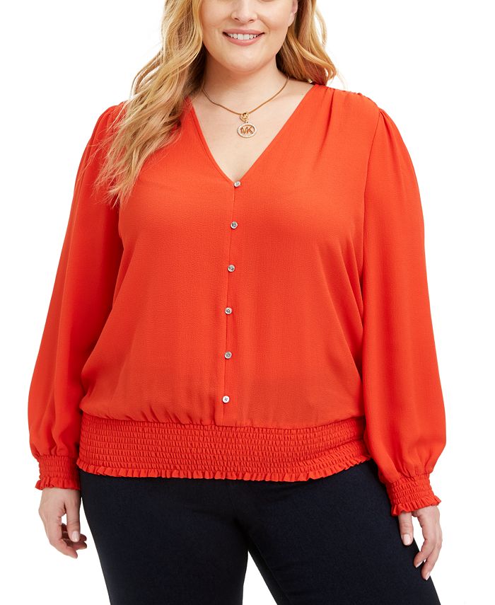 Michael Kors Plus Size Smocked Hem Blouse Macy s