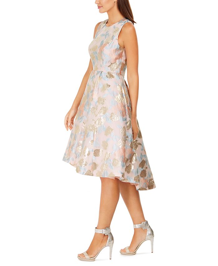 Calvin Klein Metallic Floral Jacquard Dress - Macy's