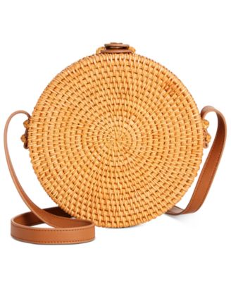 woven rattan circle crossbody bag