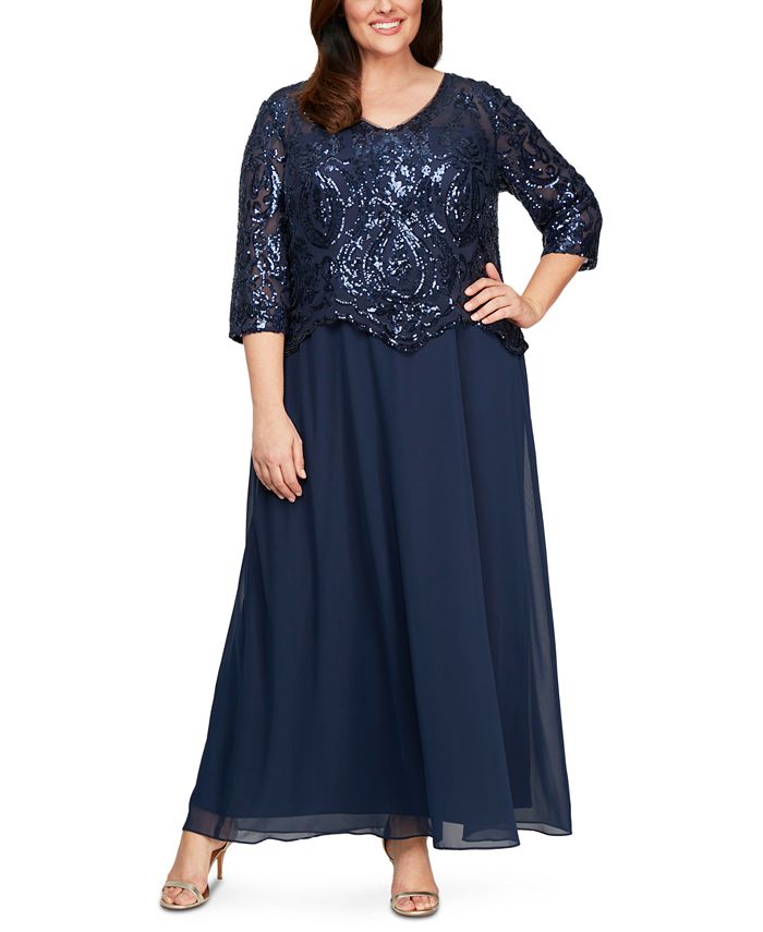 Alex Evenings Plus Size Sequinned-Bodice Gown - Macy's
