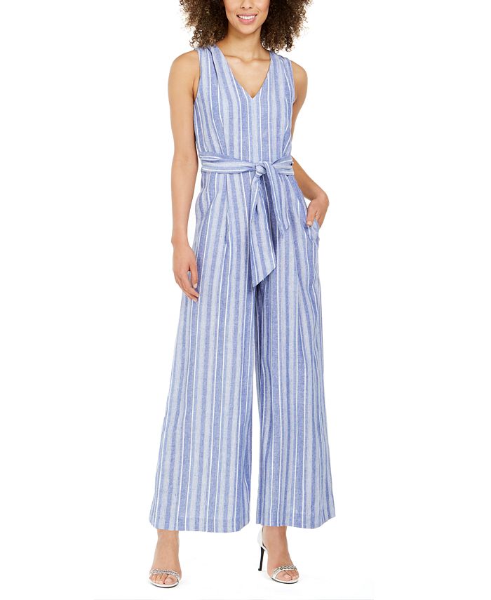 Calvin Klein Striped Belted Jumpsuit - Macy's
