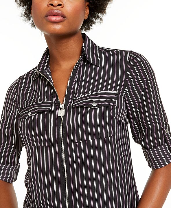 Michael Kors Women's Plus Striped Crewneck T-Shirt Green Size 0X