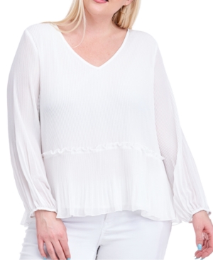 Fever Plus Size Pleated Blouse In Off White Modesens