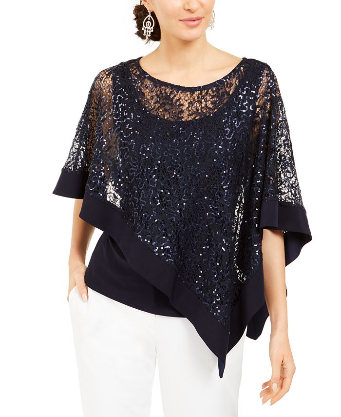 R & M Richards Sequinned-Overlay Top & Reviews - Tops - Women - Macy's