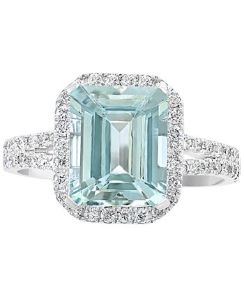 EFFY Collection - Aquamarine (3-1/10 ct. t.w.) & Diamond (1/2 ct. t.w.) Emerald-Cut Statement Ring in 14k White Gold