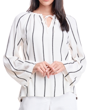 image of Fever Striped Tie-Neck Top