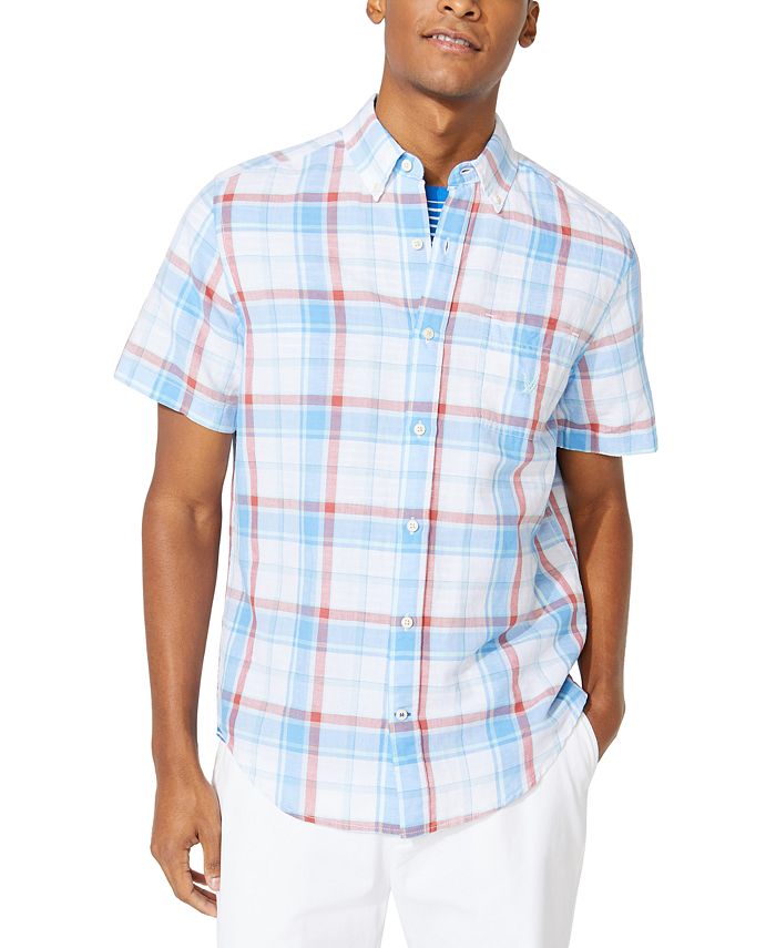 Nautica Men's Blue Sail Linen Plaid Shirt, Created for Macy's - Macy's
