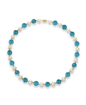 image of White Freshwater Cultured Pearl (9-9.5mm) with Turquoise Howlite (10mm), and Gold Beads (3mm) 18