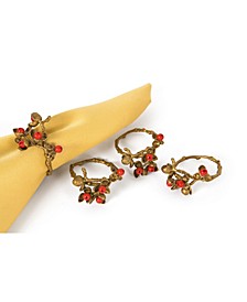 Holly Berry Holiday Painted Brass Metal with Resin Berry Napkin Rings, Set of 4