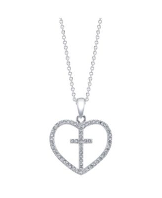 Photo 1 of Gratitude & Grace Fine Silver Plated Cubic Zirconia Heart and Cross Pendent Necklace