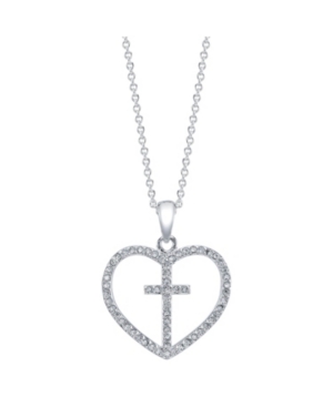 image of Gratitude & Grace Fine Silver Plated Cubic Zirconia Heart and Cross Pendent Necklace