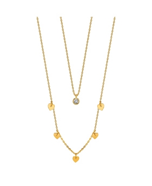 image of Unwritten Gold Flash Plated Heart Bead Necklace with Clear Cubic Zirconia Pendant