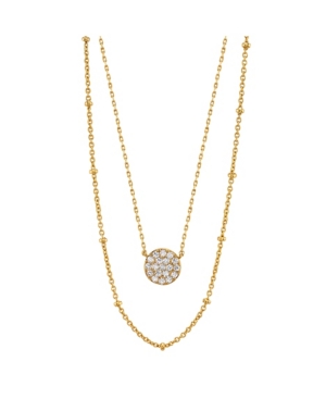 image of Unwritten Gold Flash Plated Cubic Zirconia Disk Layered Pendant Necklace with Beaded Secondary Chain