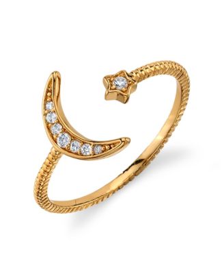 Unwritten - Silver Plated Gold CZ Star Moon Wrap Around Ring