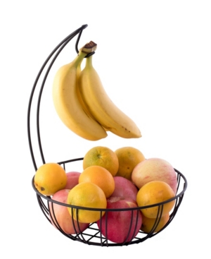 Basicwise Vintiquewise Wire Metal Fruit Basket Holder With Banana Hanger In Black