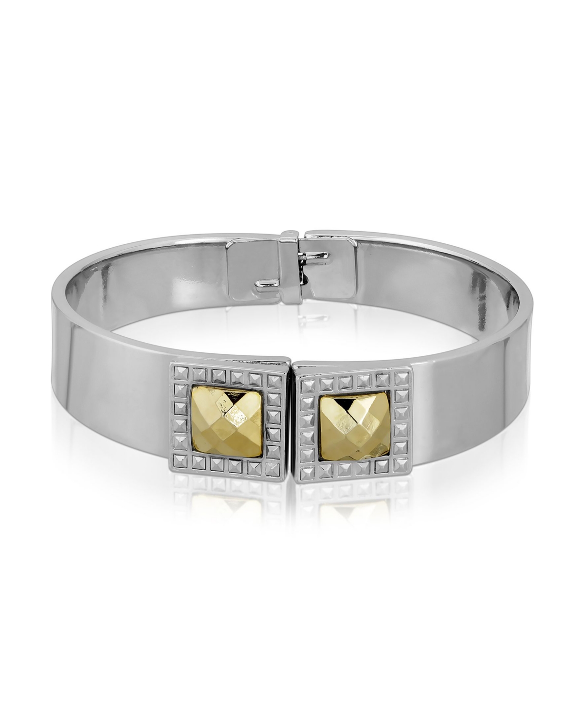 2028 Silver-tone And Gold-tone Stone Square Small Hinged Bracelet In Multi
