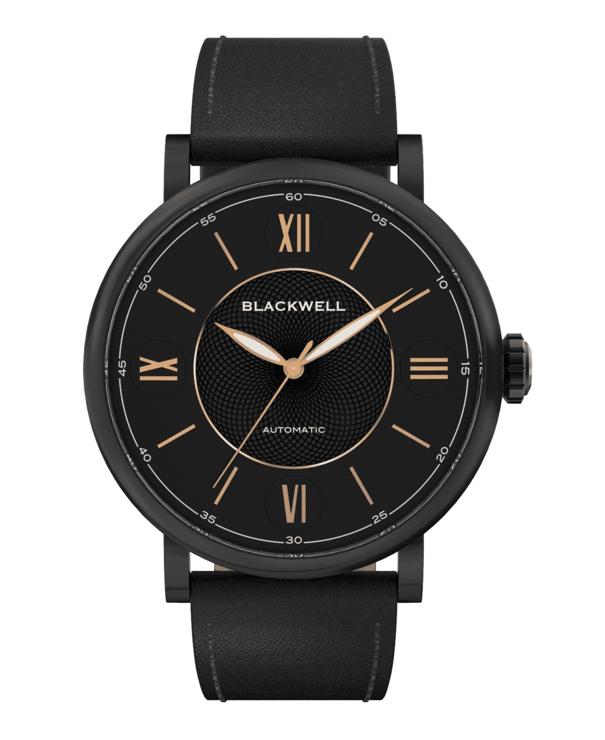 Black Dial with Black Plated Steel and Black Leather Watch 44 mm - Black