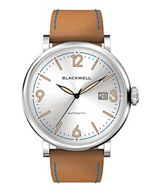 White Silver Tone Dial with Silver Tone Steel and Bright Brown Leather Watch 44 mm
