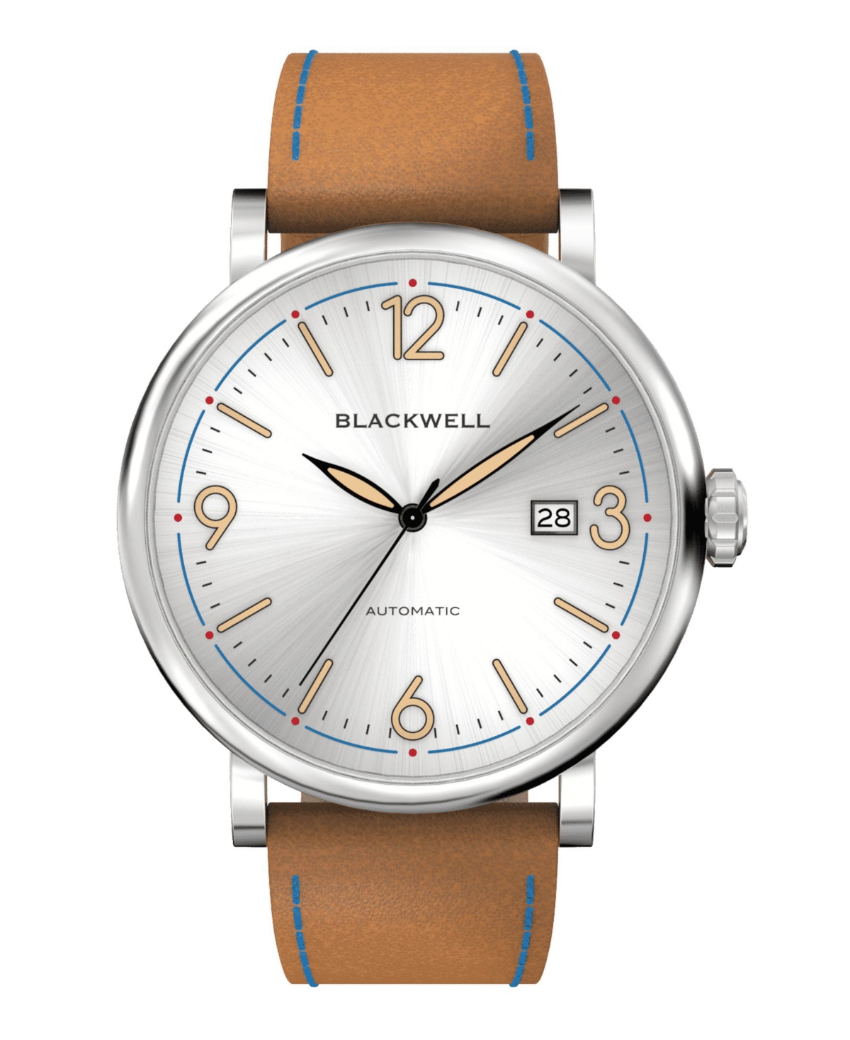 White Silver Tone Dial with Silver Tone Steel and Bright Brown Leather Watch 44 mm - Brown