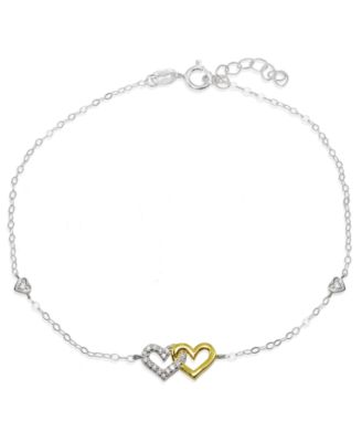 Giani Bernini - Cubic Zirconia Pav&eacute; Interlocking Hearts Ankle Bracelet in Sterling Silver or Two Tone Sterling Silver & 18K Gold-Plated Sterling Silver