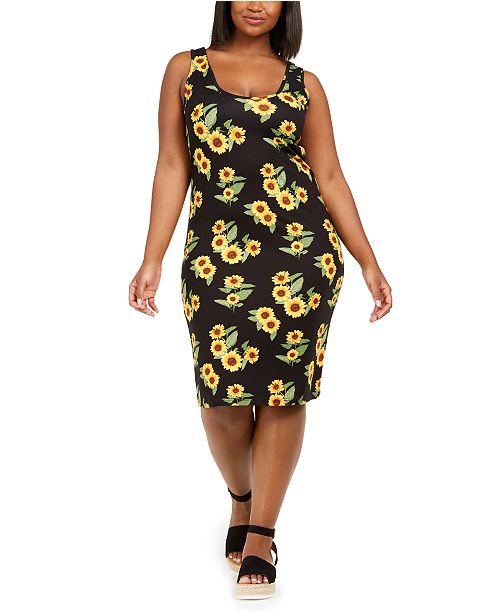 Full Circle Trends Trendy Plus Size Sunflower Print Bodycon Dress Reviews Trendy Plus Sizes Plus Sizes Macy S