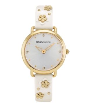 image of BCBGeneration Ladies 3 Hands Slim White Synthetic Leather Strap Watch, 34 mm Case