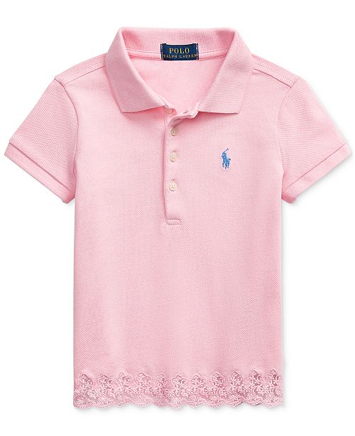 Polo Ralph Lauren Little Girls Lace Hem Stretch Mesh Polo Shirt