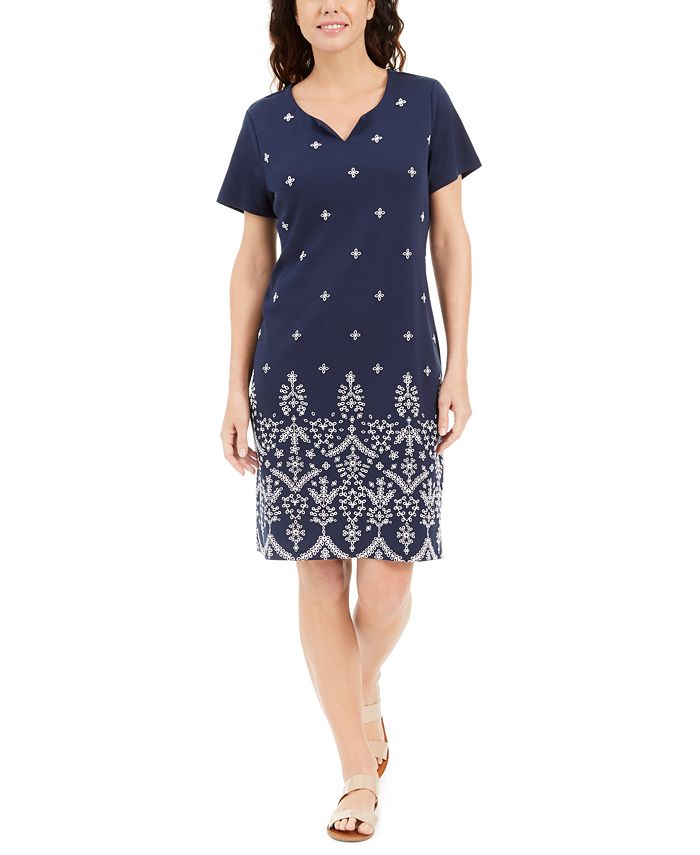Karen Scott Petite Embroidered Pullover Dress, Created for Macy's Macy's