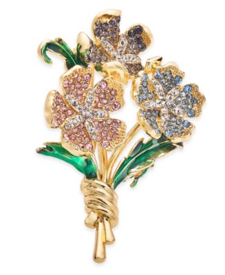 Charter Club Gold-Tone Multicolor Crystal Flower Bouquet Pin, Created ...