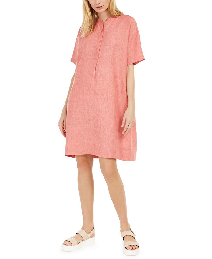 Eileen Fisher Organic Linen Band-Collar Dress - Macy's