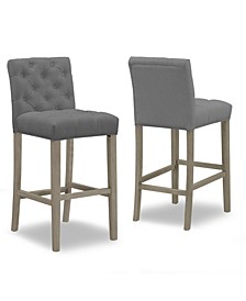 Set of 2 Alee Fabric Bar Stool with Tufted Buttons and Wood Legs