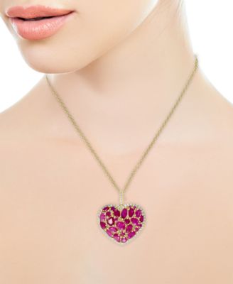 EFFY&reg; Ruby (4-3/4 ct. t.w.) & Diamond (1/3 ct. t.w.) Heart 18" Pendant Necklace in 14k Gold