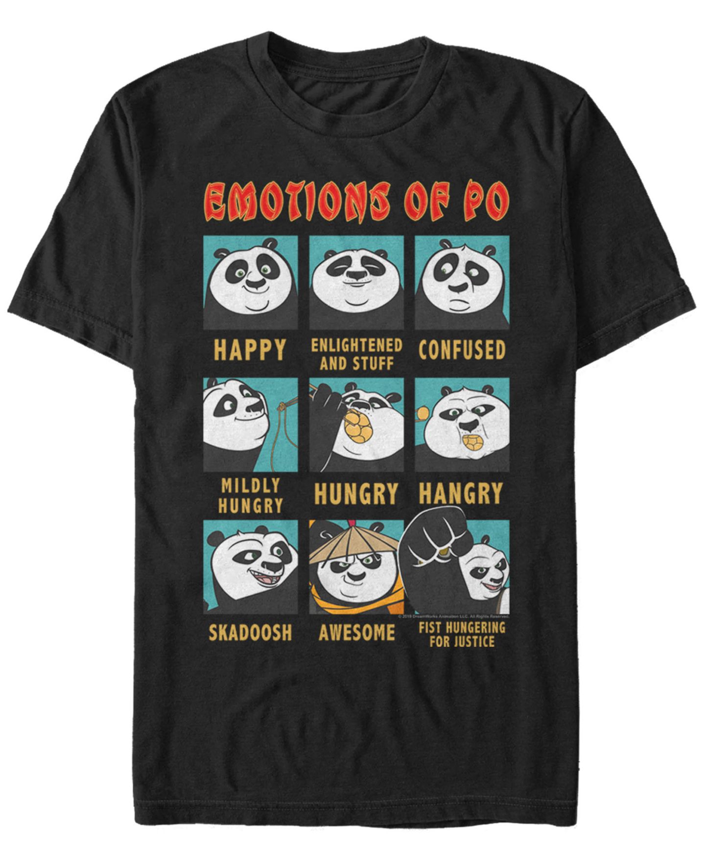 Мужская футболка Fifth Sun Kung Fu Panda Emotions of Po Short Sleeve, цвет: Чёрный — фото 1