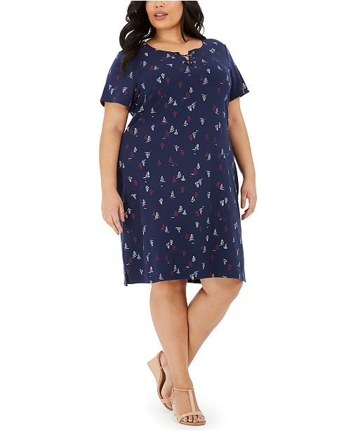 Karen Scott Plus Size Sailboat Print Lace Up Dress Created For
