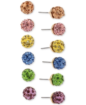 image of Betsey Johnson Gold-Tone 6-Pc. Set Multicolor Pave Fireball Stud Earrings